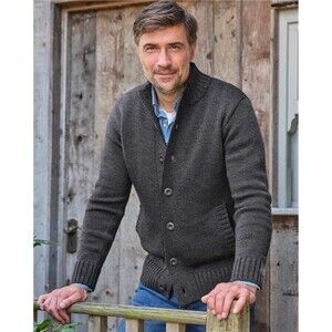 Woolovers Grey British Wool Knit Cardigan Sweater Ivy Prep Button Front Size L